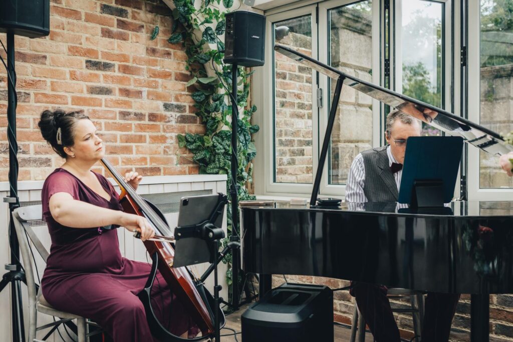 JAM Duo Wedding Musicians at Foxtail Barns in Staffordshire. Piano and Cello.