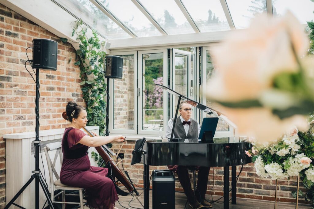 JAM Duo Wedding Musicians at Foxtail Barns in Staffordshire. Piano and Cello.