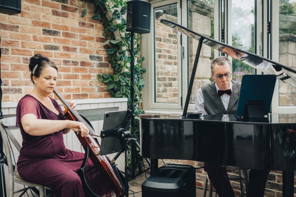 JAM Duo Wedding Musicians at Foxtail Barns in Staffordshire. Piano and Cello.