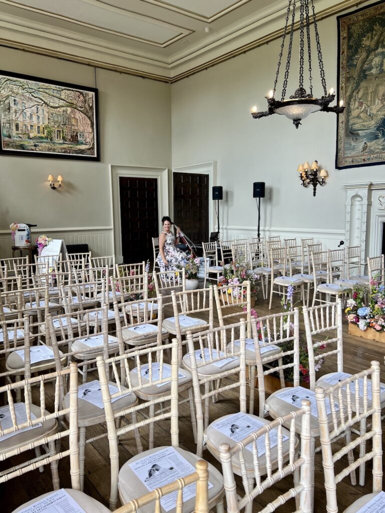 Anne Marie Cellist at Elmore Court ready for a wedding ceremony