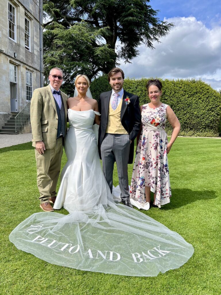 Wedding Musicians with happy married couple at Elmore Court