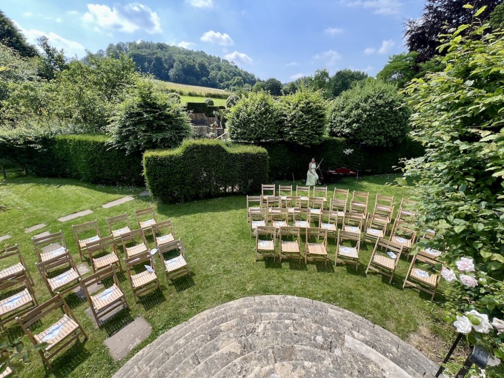Ceremony Setup outside at Owlpen Manor