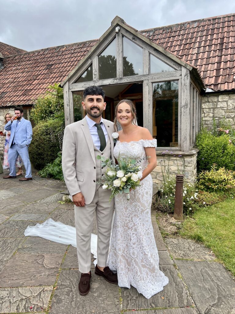 Wedding couple at Priston Mill, Somerset