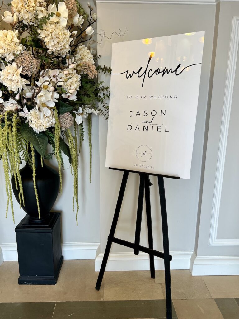 Welcome Sign for wedding at Sant Ffraed House