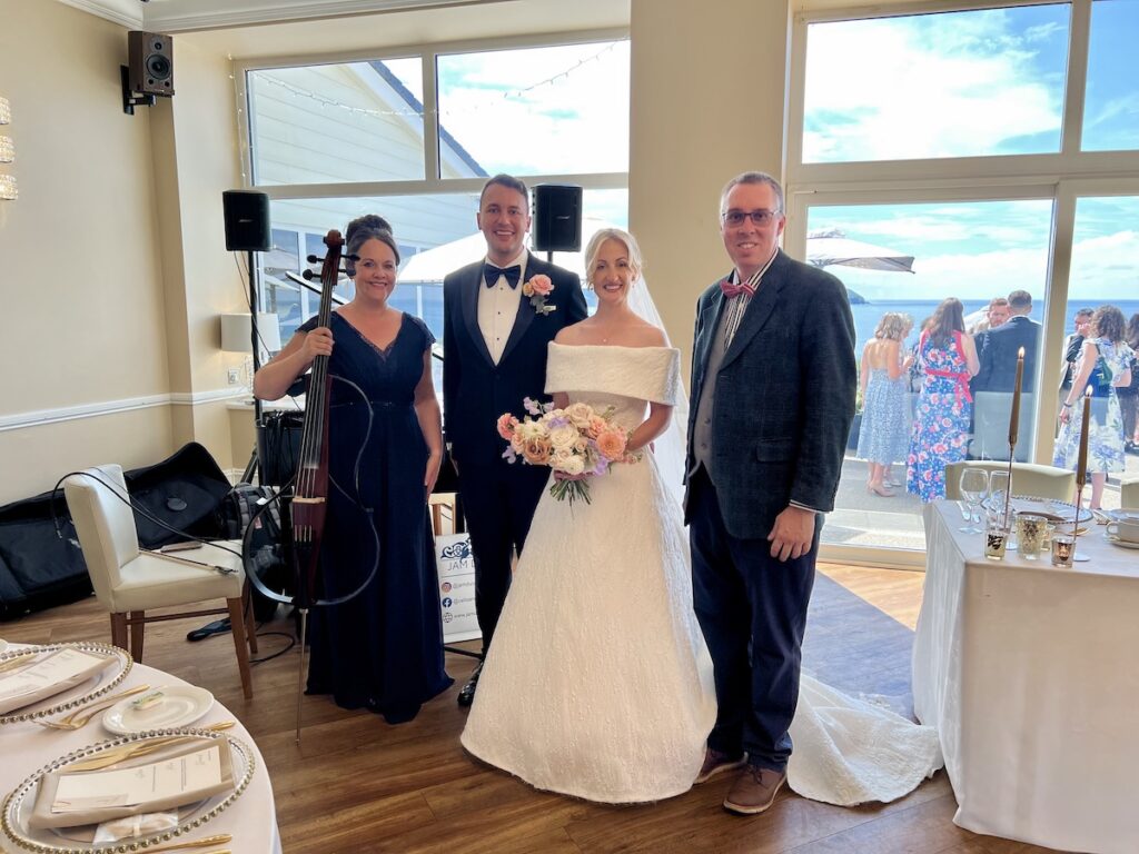 JAM Duo with a wedding couple at the cliff hotel in cardigan bay