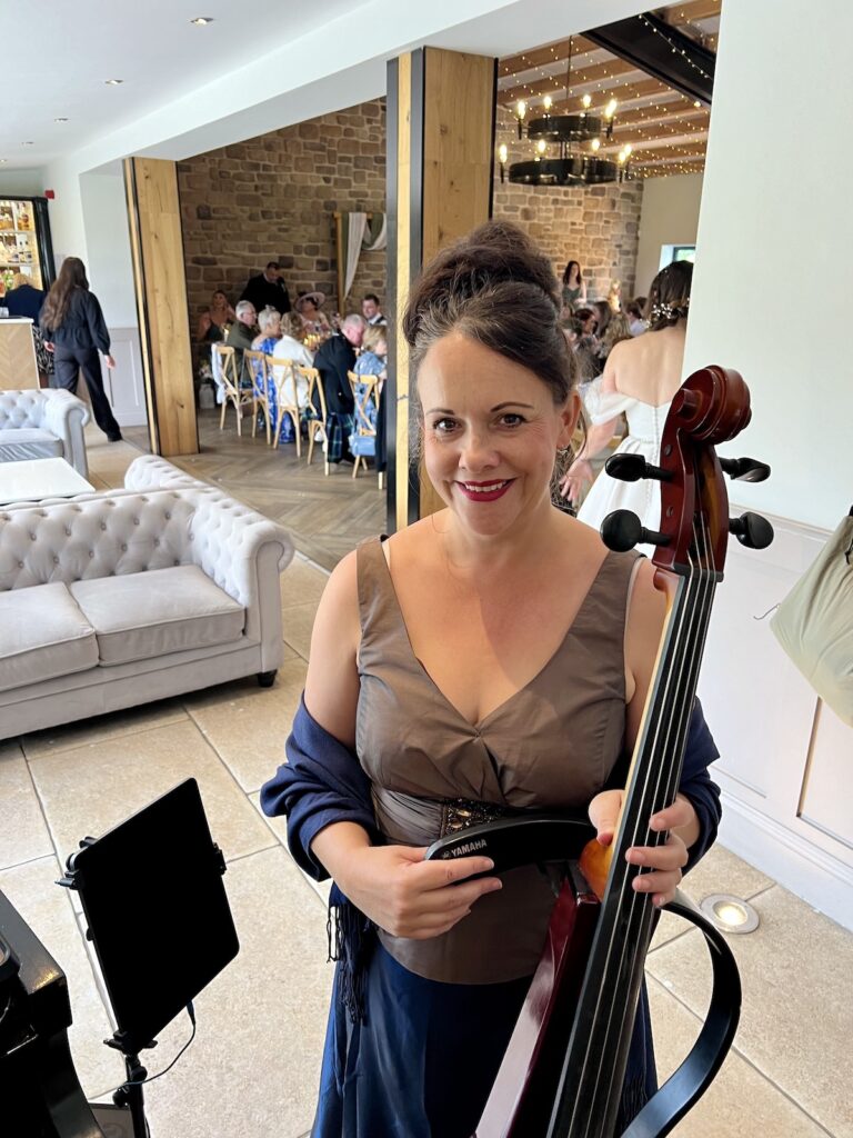 Anne Marie Humphries wedding cellist at Stretton Manor Barn