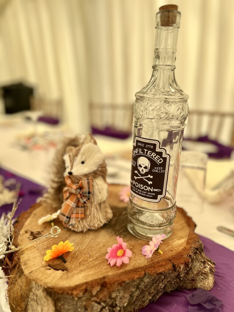 Whisky Bottle table decor at wedding