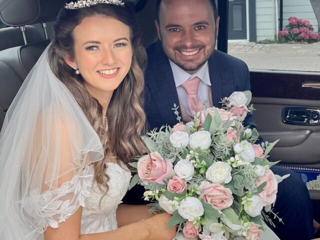 Bride and Groom in Car