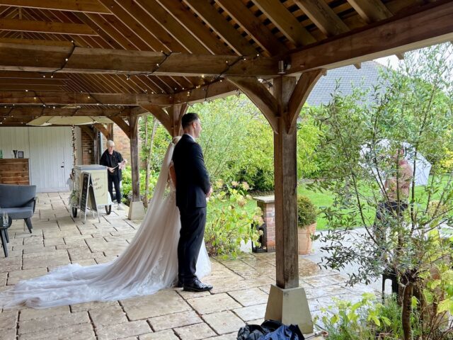 Bride and Groom outside at the Wickham Estate in Hampshire