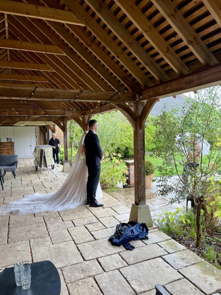 Bride and Groom outside at the Wickham Estate in Hampshire