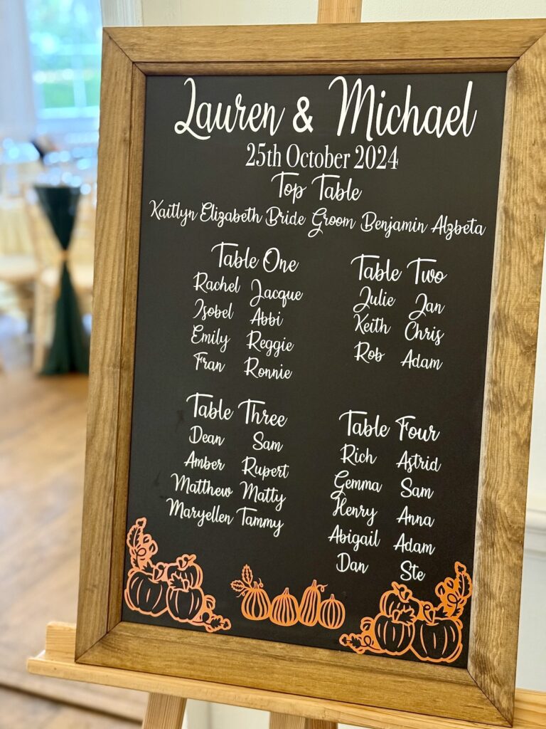 Table plan at Bawtry Hall near Doncaster