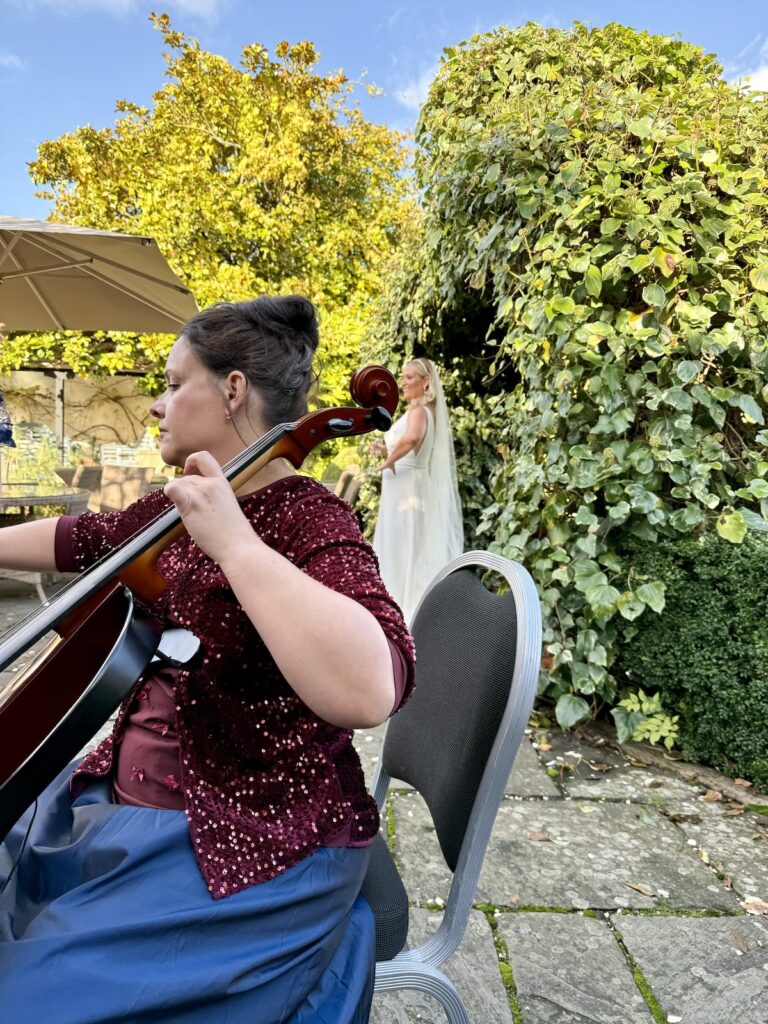 Wedding Cellist with bride