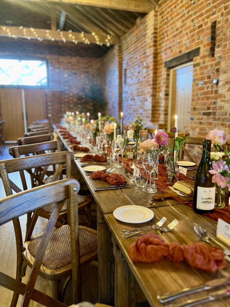 Wedding Meal set up at Ridgeway Barns Wiltshire