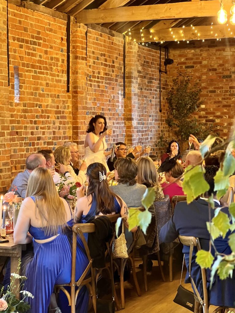 Wedding meal - bride giving a speech