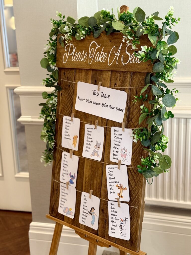 Welcome Sign and table plan at St Pierre Golf Club Chepstow