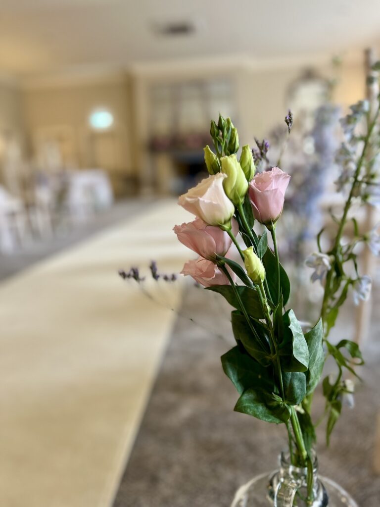 Wedding floral display for ceremony at Tickton Grange