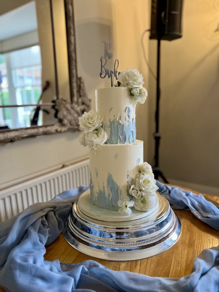 Wedding Cake in Blue and Cream