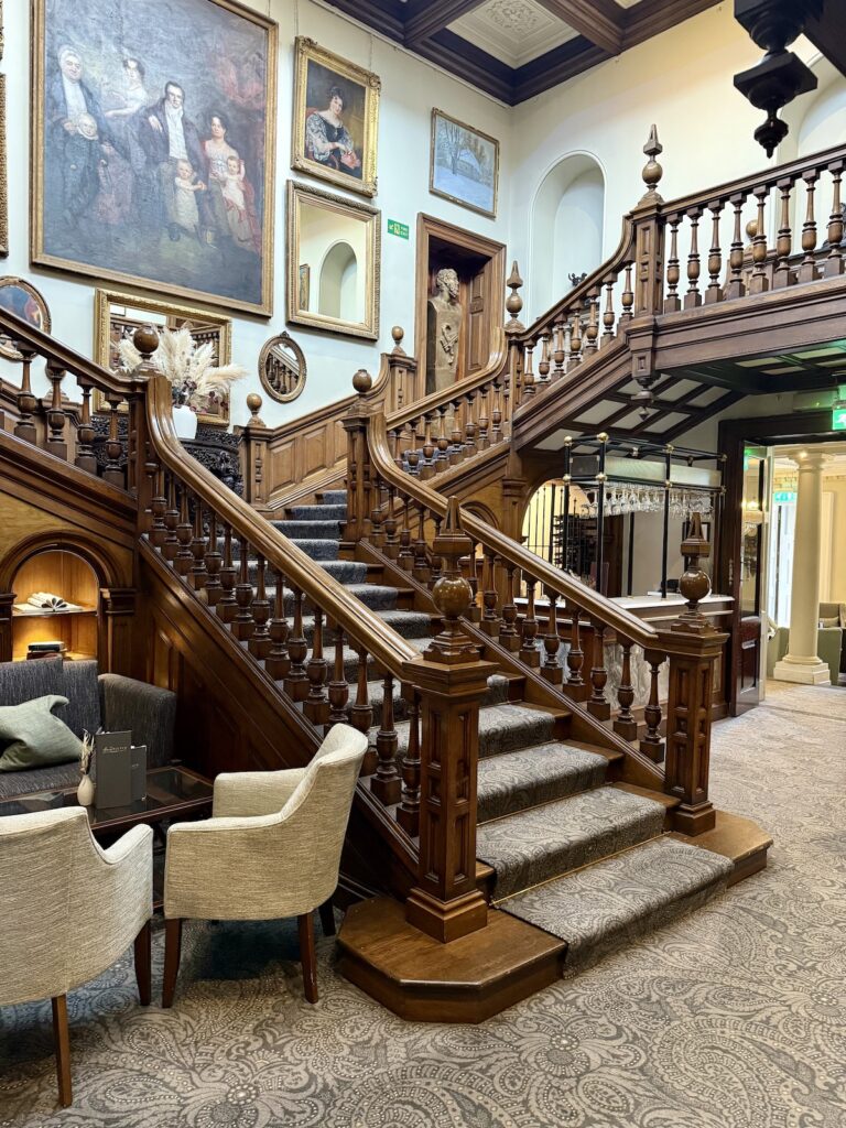 Staircase in the main entrance at Chilston Park Hotel