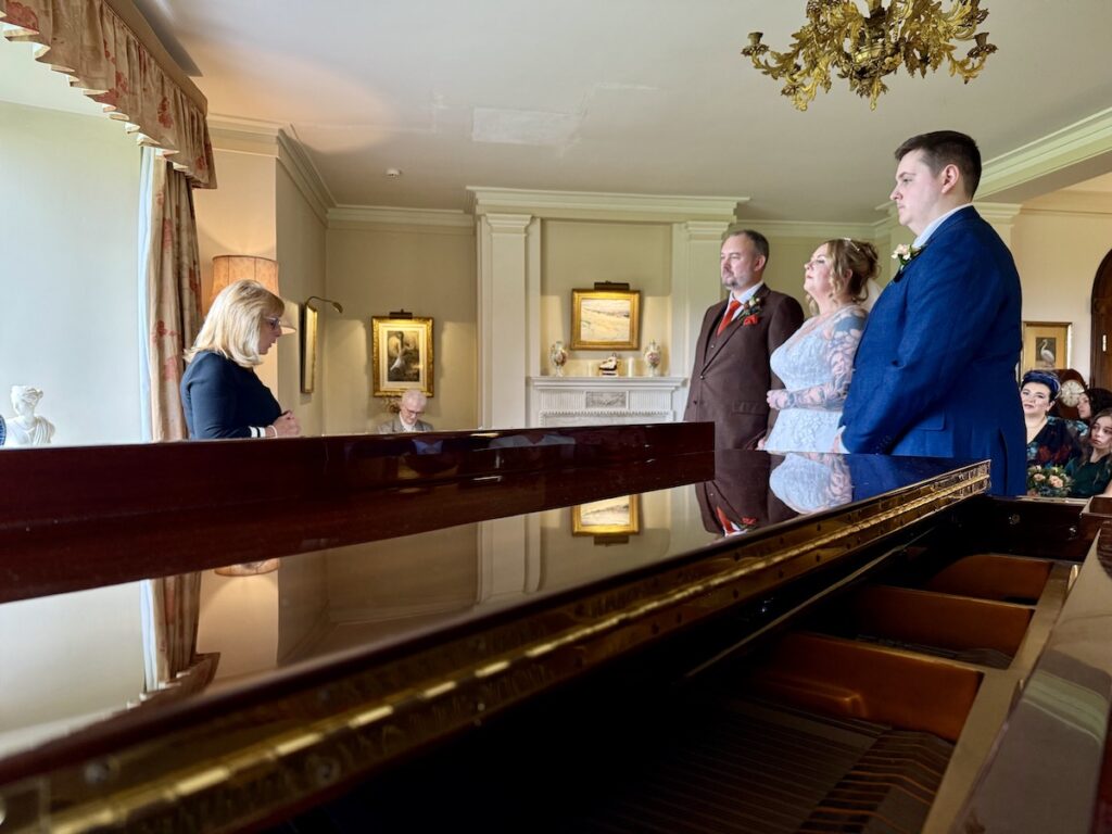 Wedding ceremony at Llangoed Hall in Wales