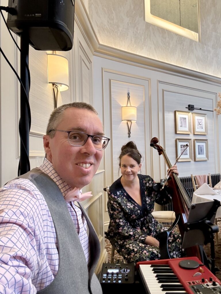 JAM Duo during the wedding breakfast at Stanbrook Abbey Hotel in Worcester