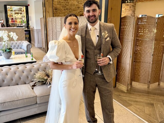 Bride and Groom at Stretton Manor Barns