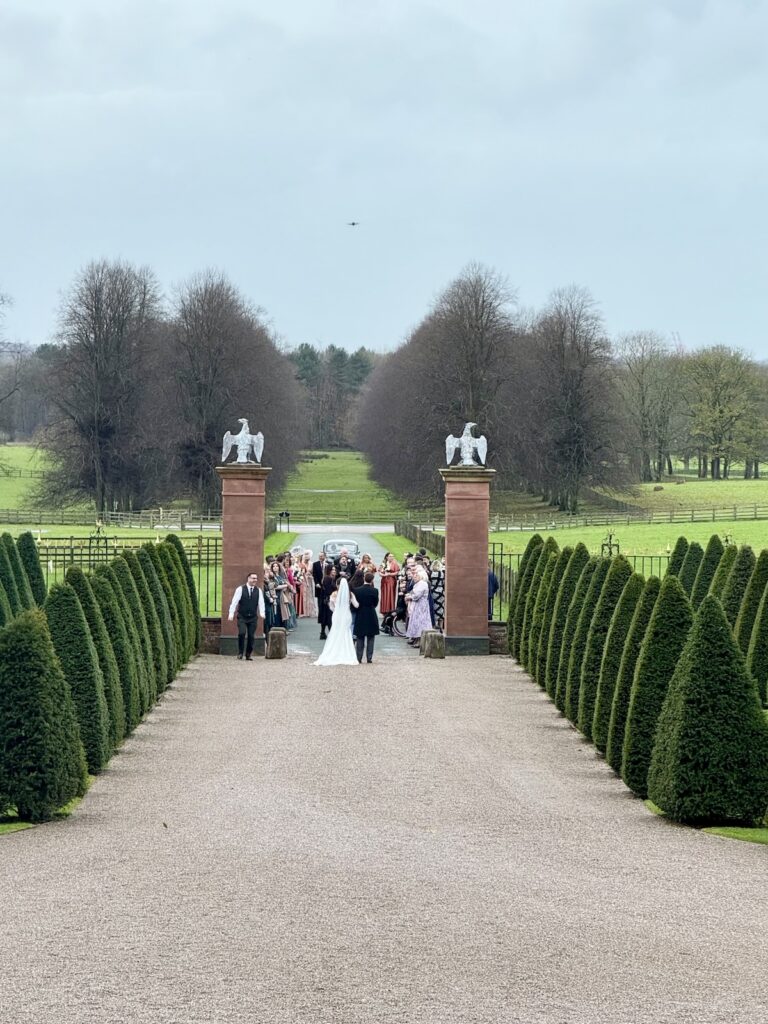 Bride and Groom outside Knowsley Hall