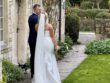 Wedding Couple in Wiltshire outside stone house