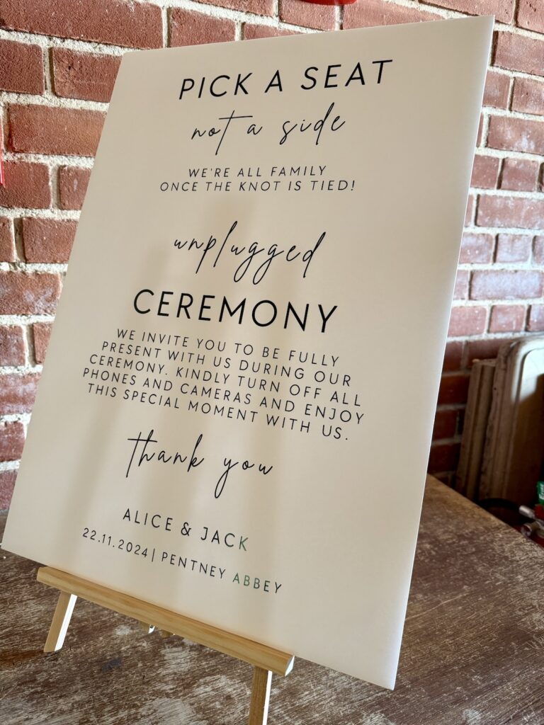 Wedding Welcome Sign at Pentney Abbey in North Norfolk