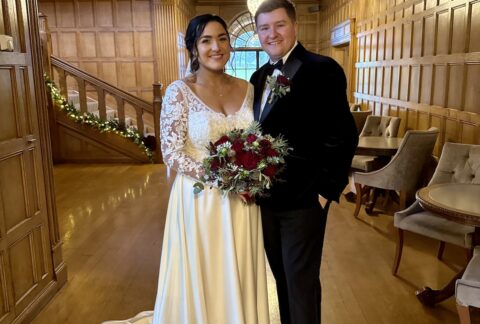 Bride and Groom at Coombe Lodge Blagdon