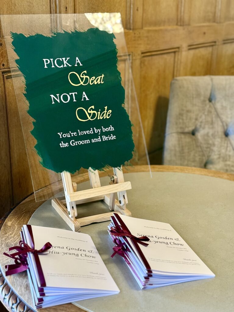 Wedding sign at Coombe Lodge in Blagdon, Somerset