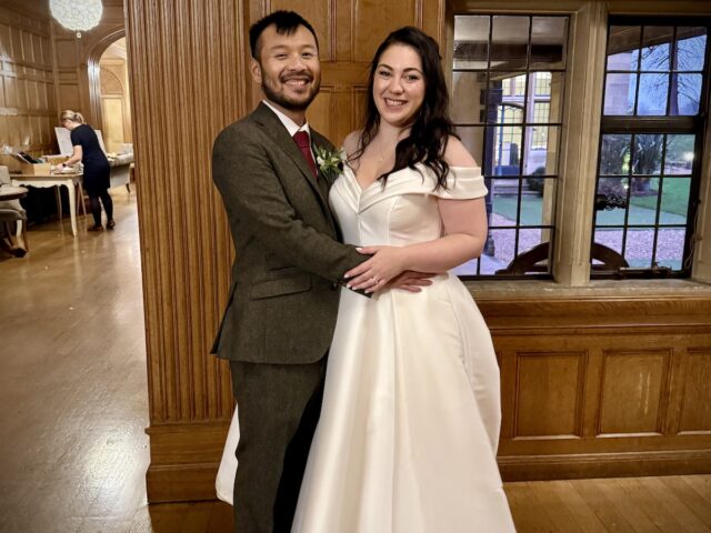 Bride and Groom at Coombe Lodge Blagdon