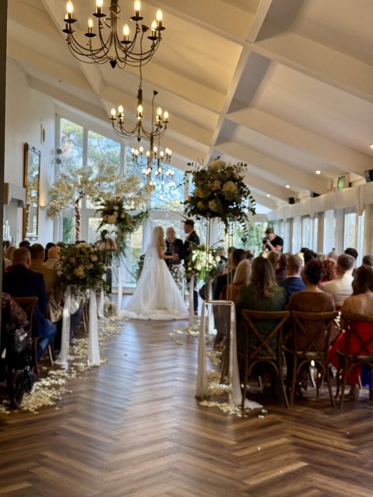 Wedding Couple in ceremony room at Horton Grange Country House in Northumberland