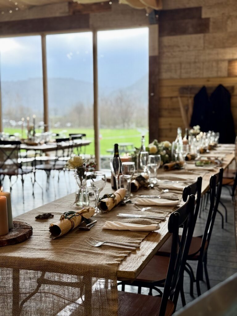 Wedding Breakfast set up at Hafod Farm