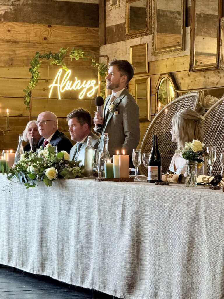 Groom making a speech at Hafod Farm Wedding