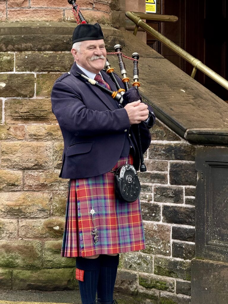 Scottish Wedding Piper at Sherbrooke Castle Hotel in Glasgow.