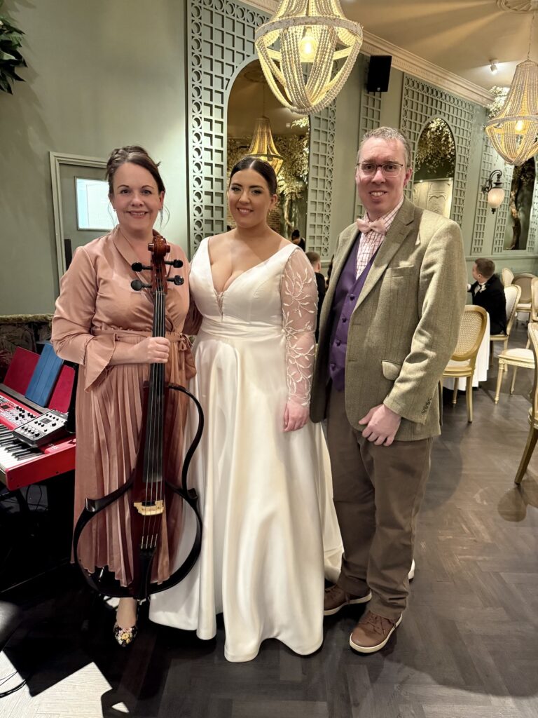 JAM Duo Wedding Musicians Cello and Piano Duo with Bride at The Croft Hotel, Darlington