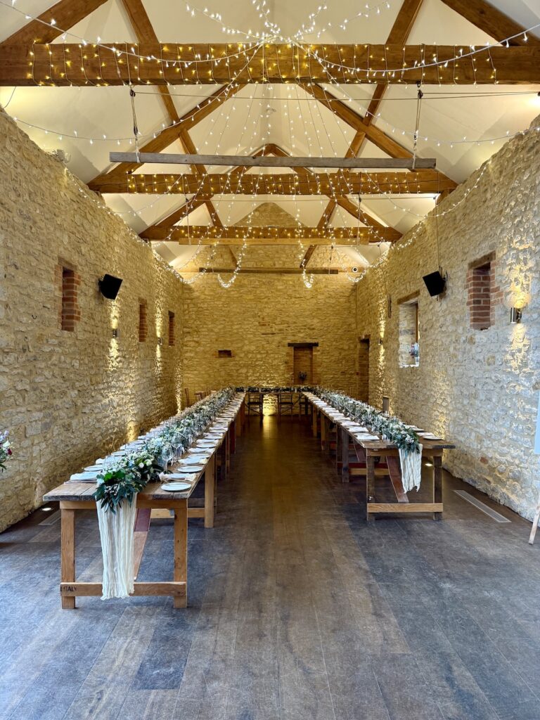 Wedding Breakfast and Meal Room at Huntsmill Farm in Buckinghamshire